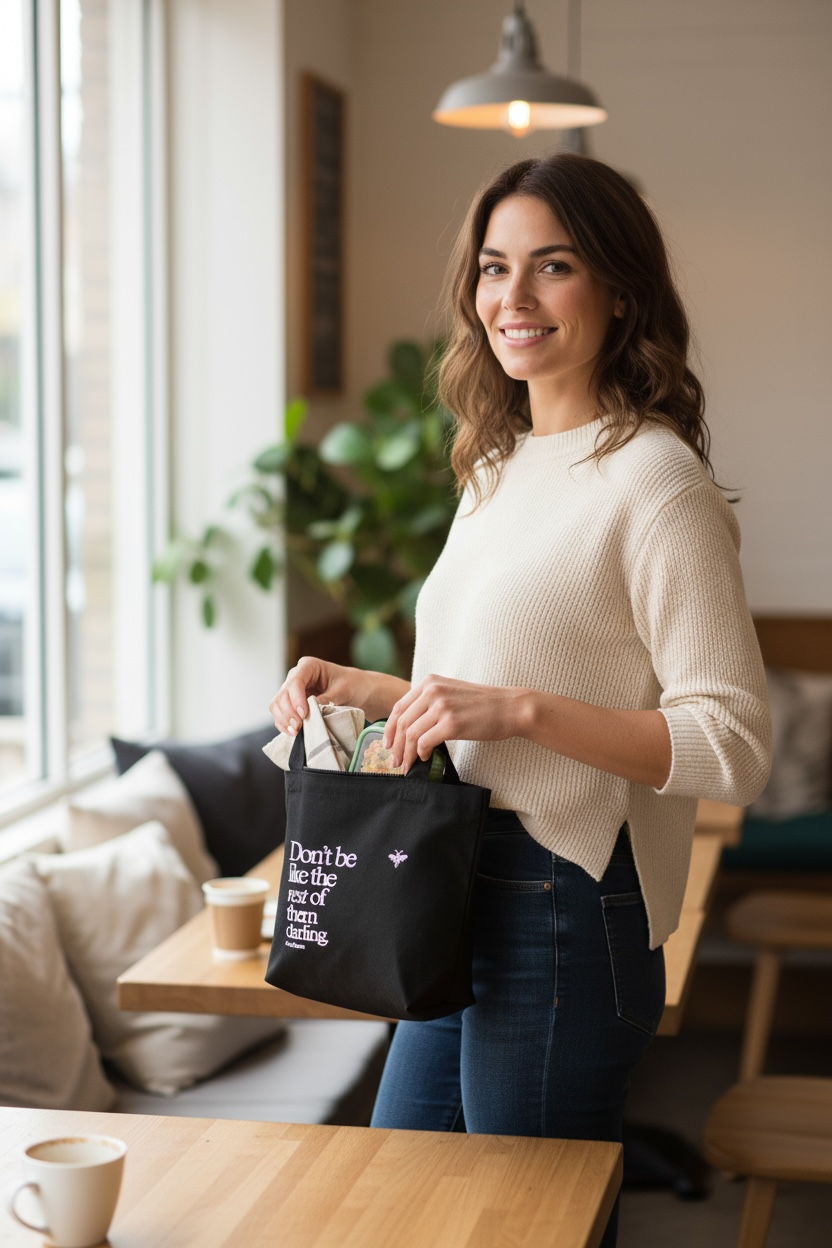Hand Printed Lunch Tote Bag